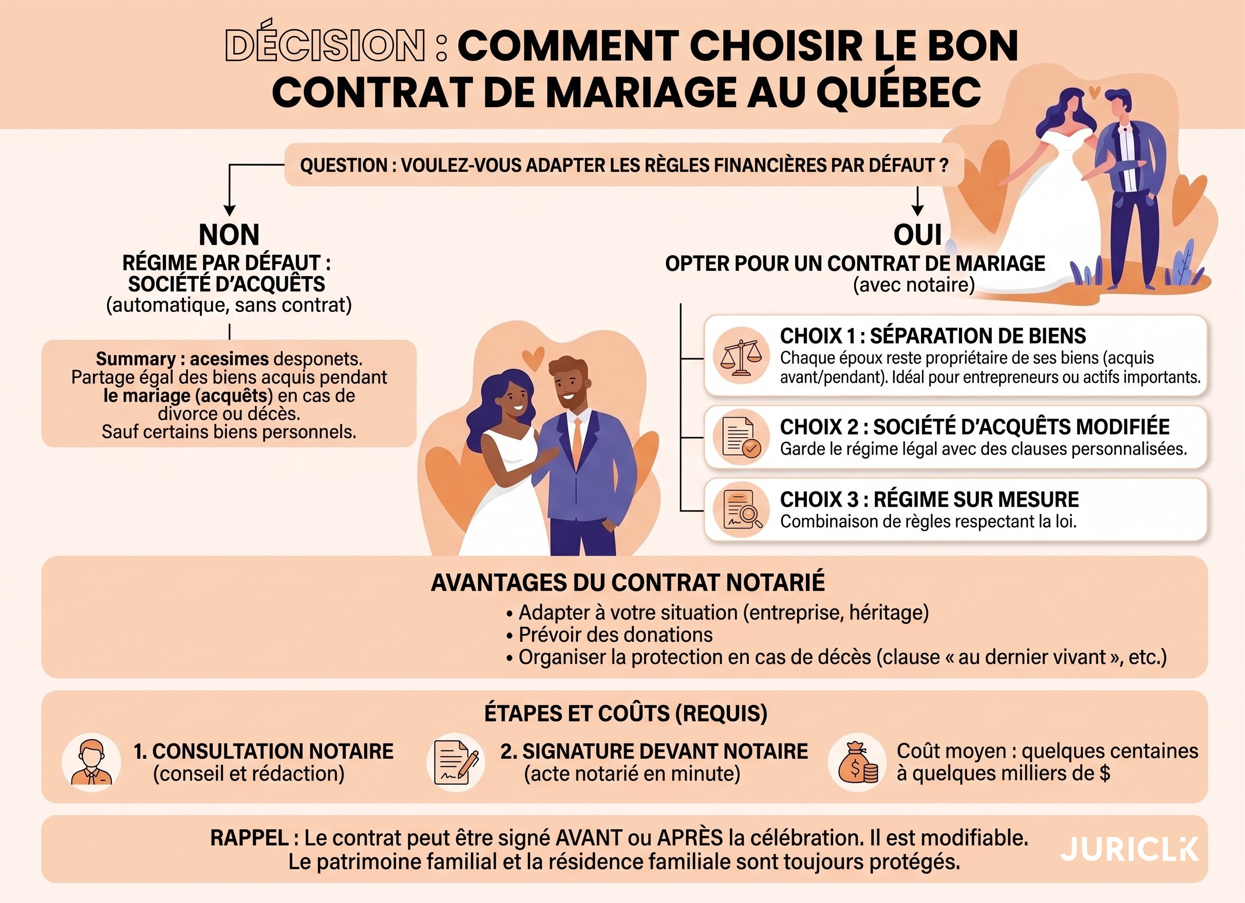Infographie : arbre de décision pour choisir son contrat de mariage au Québec