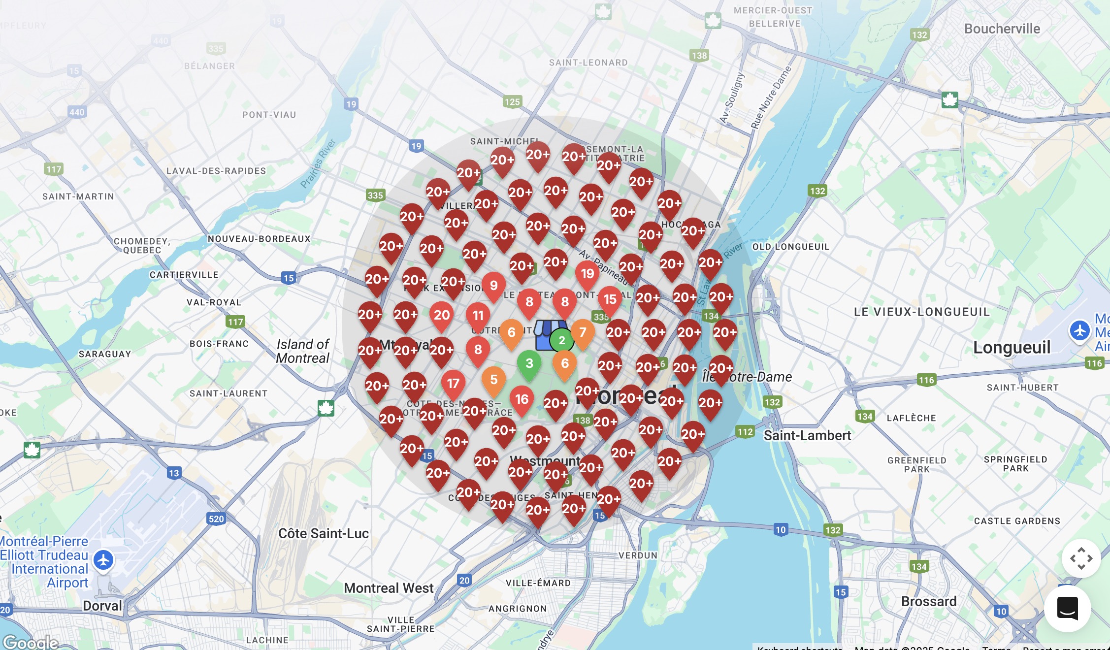 Exemple de Heat Map SEO Local