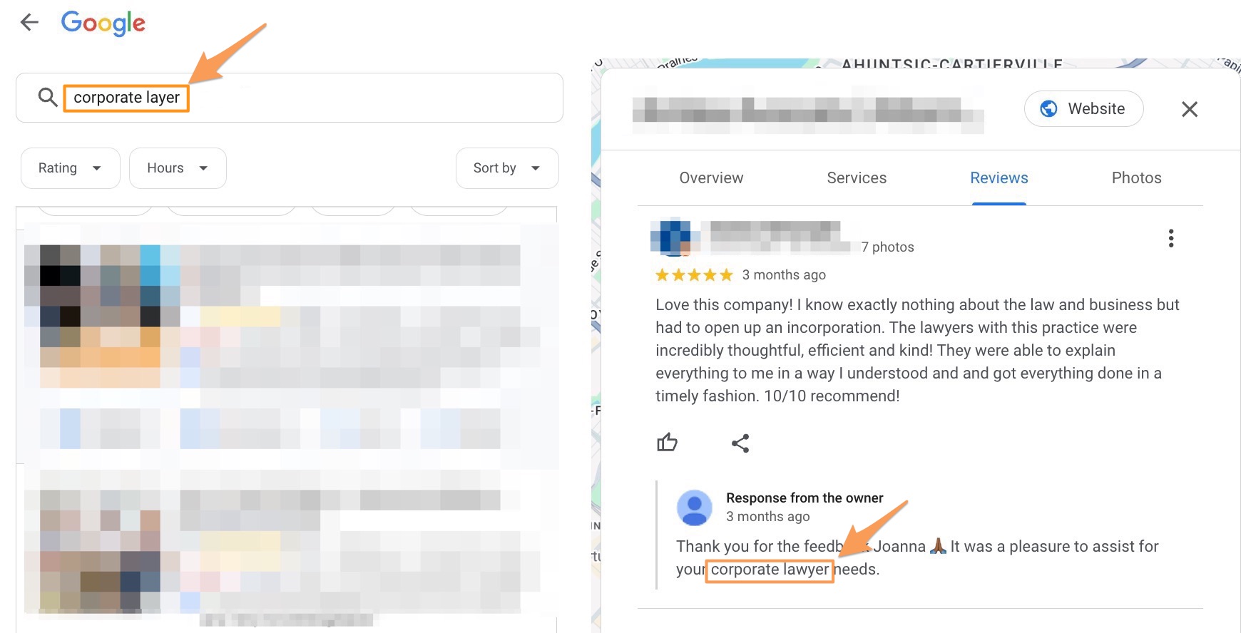 Réponse Google My Business pour avis sur corporate lawyer